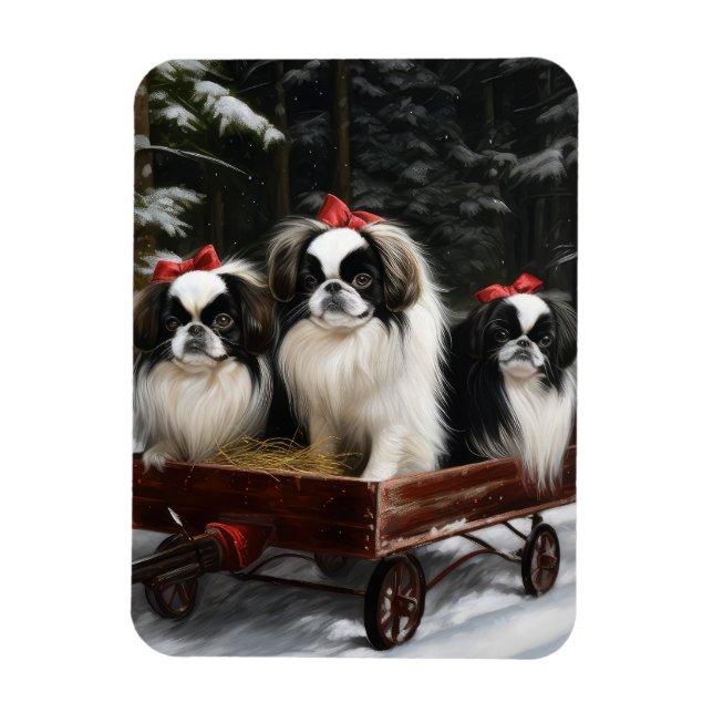 Japansk chin Snowy Sleigh-juldeeller Magnet (Vertikal)