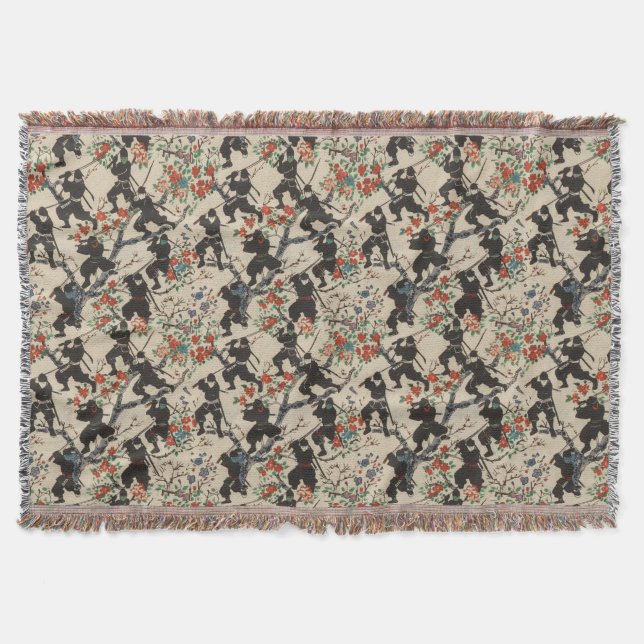 Japansk Chiyogami Ninja Mönster Throw Blanket Filt (Framsidan)