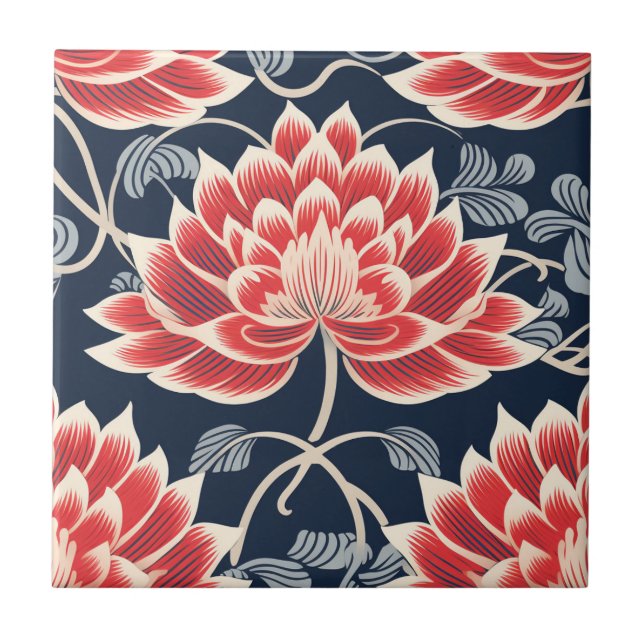Japansk Chrysanthemum Kimono Mönster Tile Kakelplatta (Framsidan)