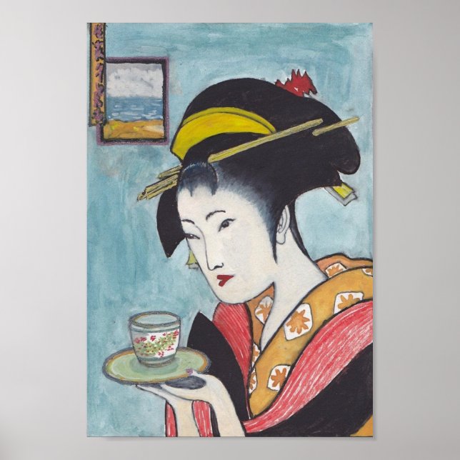 Japansk Classic Geisha Dam Art Poster (Framsidan)