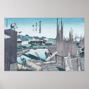 Japansk Construction Woodwork Ukiyo-e av Hokusai Poster