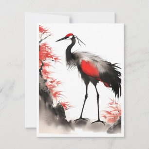 Japansk Crane B Porträtt Julkort