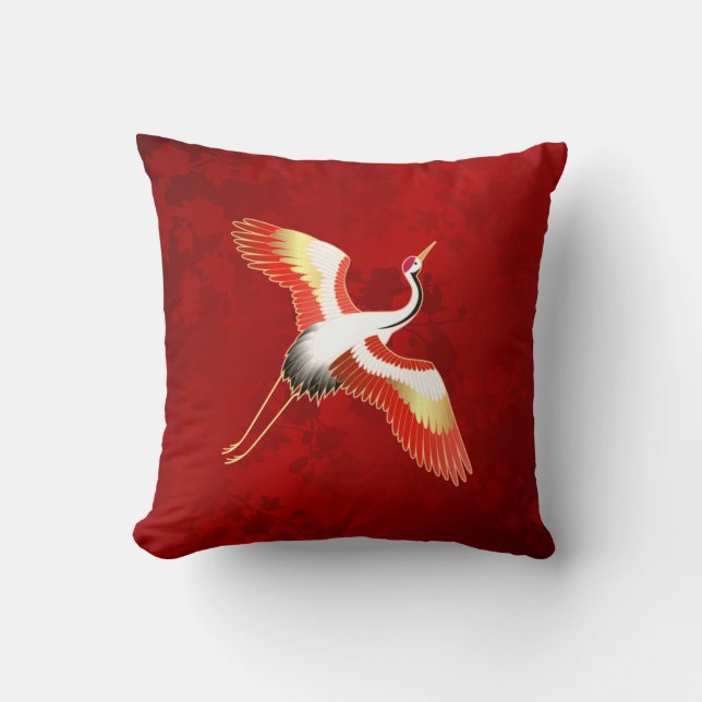 Japansk Crane Red Cherry Blommar Kudde (Framsida)