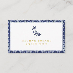 Japansk Crane Wave Mönster Navy Blue Visitkort