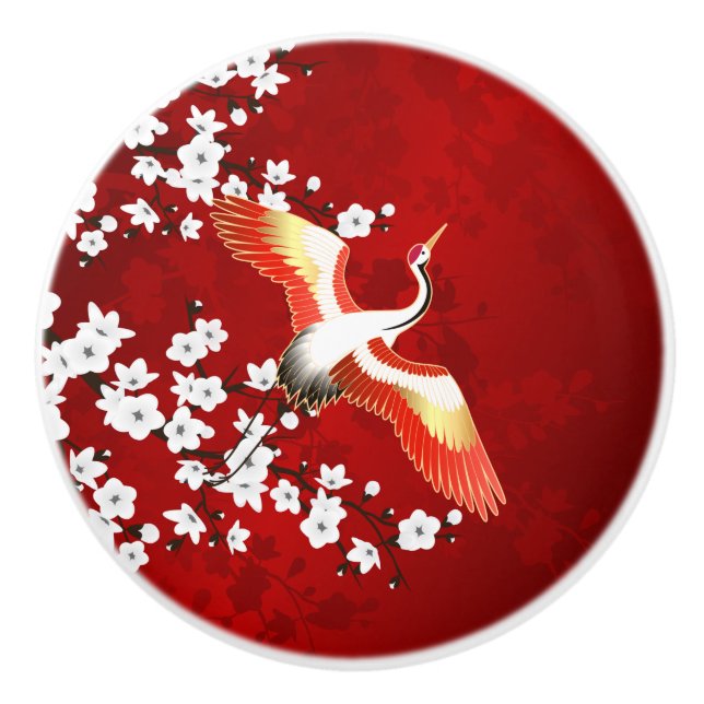 Japansk Crane White Cherry Blommar Red Knopp (Framsidan)