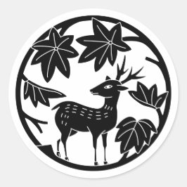 Japansk Crest-japansk maple och hjort Runt Klistermärke