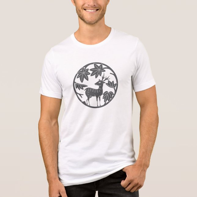 Japansk Crest-japansk maple och hjort T Shirt (Framsida)