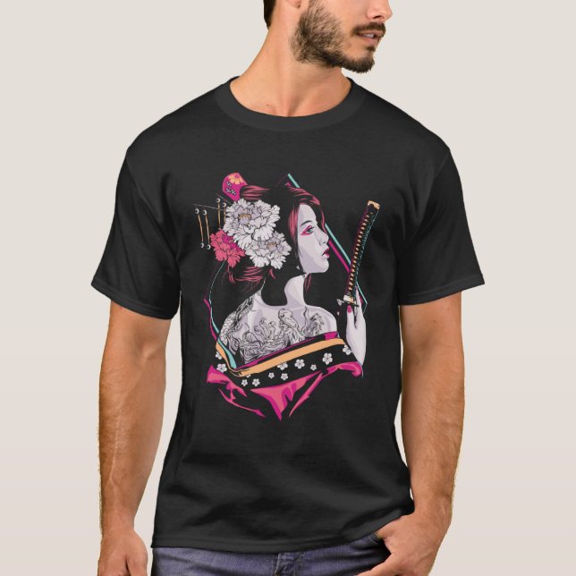 Japansk Culture Samurai Cherry Blommar Sakura T Shirt (Framsida)