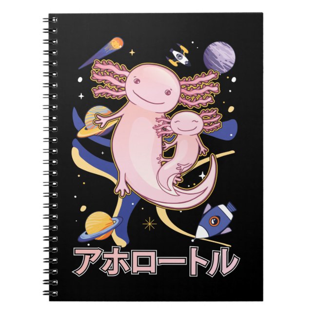 Japansk Cute Axolotl Family Galaxy Anime Anteckningsbok (Framsidan)