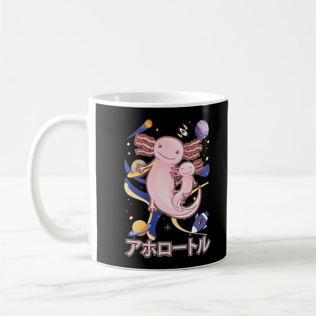 Japansk Cute Axolotl Family Galaxy Anime Kaffemugg (Vänster)