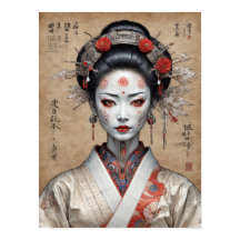 Japansk cyberpunk geisha på pergament