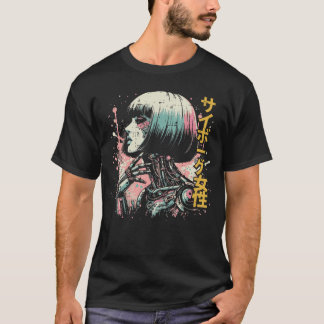 Japansk cyborgkvinna cyberpunk konst kvinnor flick t shirt
