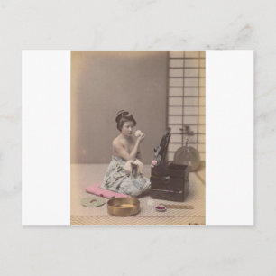 Japansk Dam Geisha Asian Vintage Art Vykort