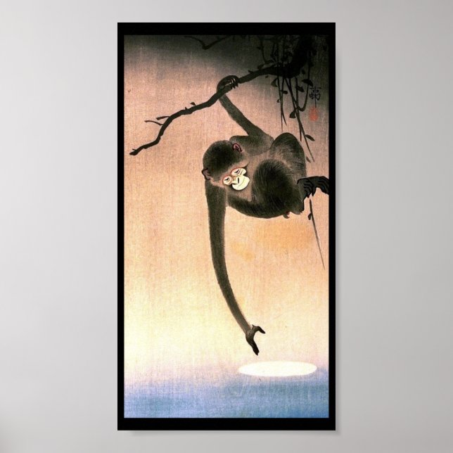 Japansk Dangling Monkey Woodblock Art Ukiyo-E Poster (Framsidan)