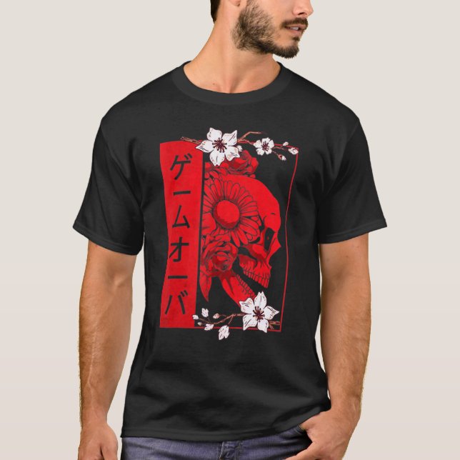 Japansk demon Ansikte Skull Djävulen Oni Harajuku  T Shirt (Framsida)