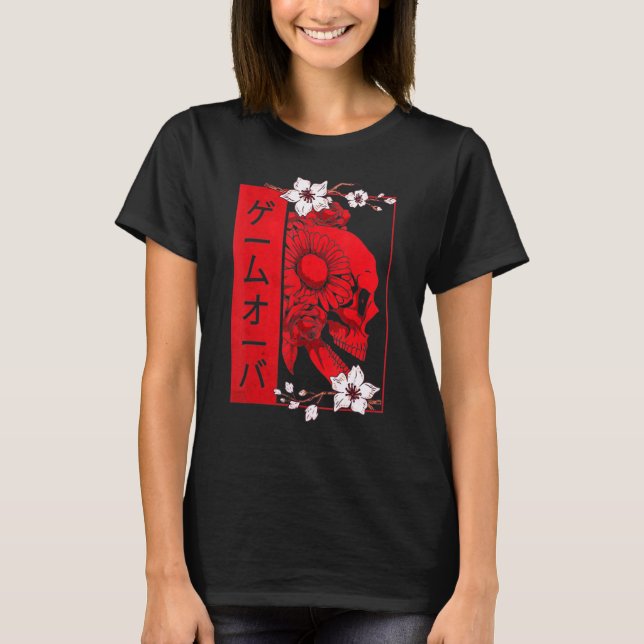 Japansk demon Ansikte Skull Djävulen Oni Harajuku  T Shirt (Framsida)