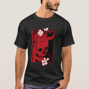Japansk Demon Art Ansikte Skull Djävulen Oni Haraj T Shirt