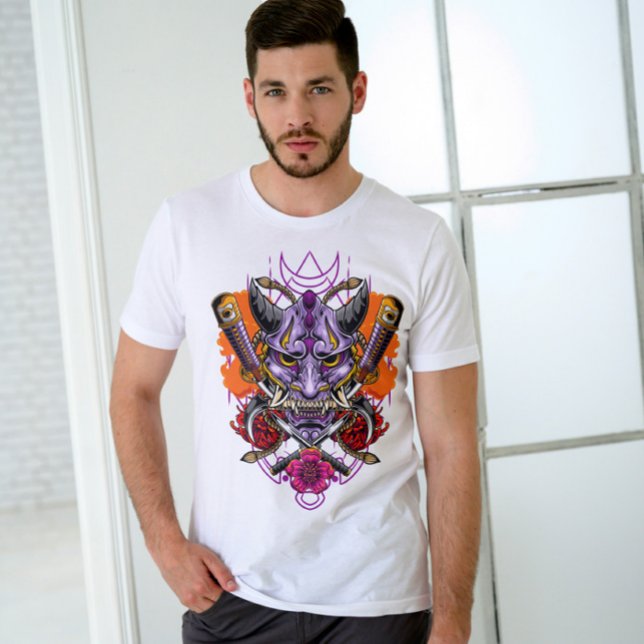 Japansk Demon Hannya Oni Mask T Shirt (Skapare uppladdad)