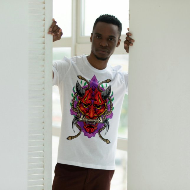 Japansk Demon Hannya Oni Mask T Shirt (Skapare uppladdad)