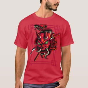 Japansk Demon Harajuku Kabuki Yokai Oni Ansikte Ma T Shirt