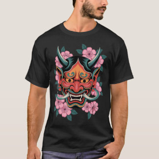 Japansk demon körsbärsblom Yokai Djävul Hannya T Shirt