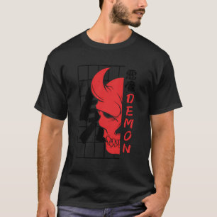 Japansk demon Oni Mask Art Ansikte Skull Djävulen T Shirt