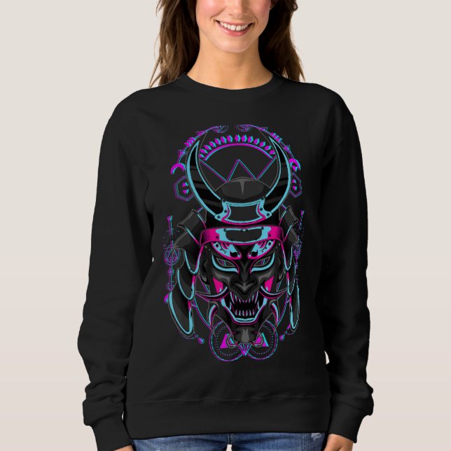 Japansk demon Samurai Oni Ansikte Mask Glitch T Shirt (Framsida)