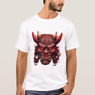 Japansk demonmaske – T-shirt med symboler för räds