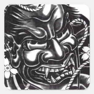 Japansk design för Oni Mask Fyrkantigt Klistermärke