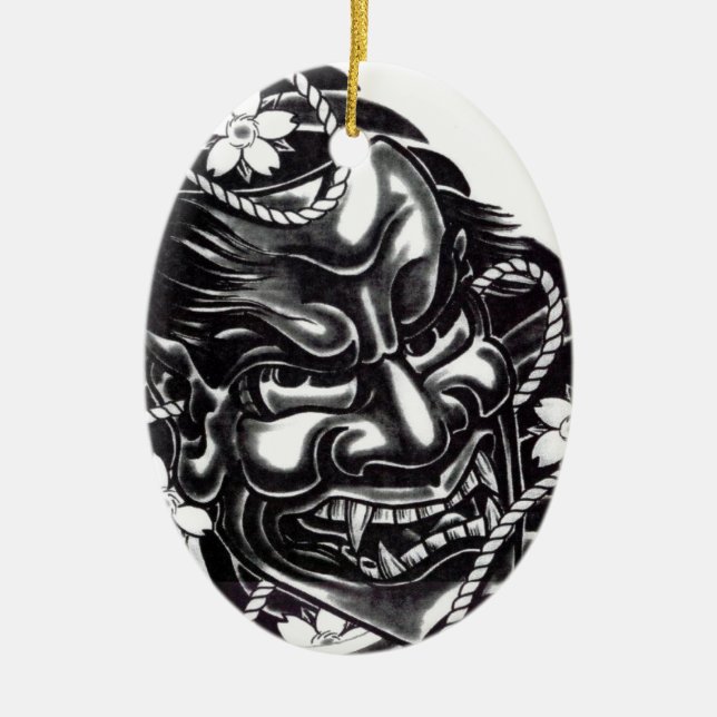 Japansk design för Oni Mask Julgransprydnad Keramik (Framsidan)