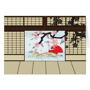 Japansk design - shojien beskådar kortet hälsningskort