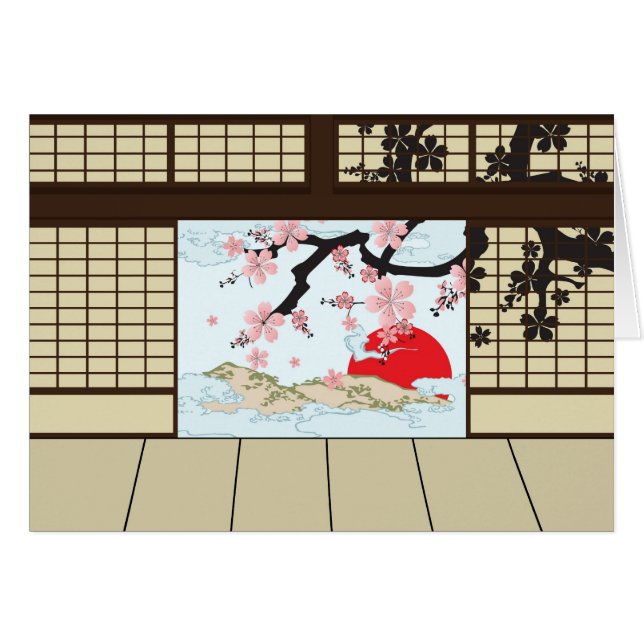 Japansk design - shojien beskådar kortet hälsningskort (Framsidan Horizontal)