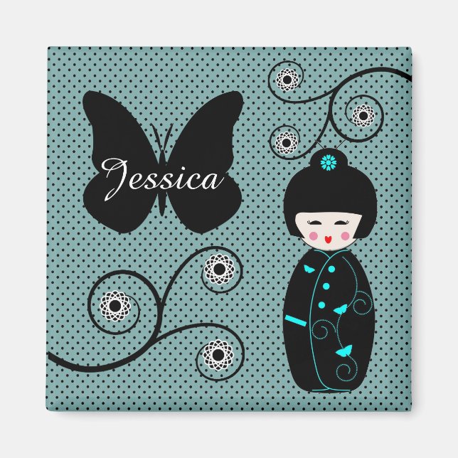 Japansk doll Polka Dot-Personlig Magnet (Framsidan)