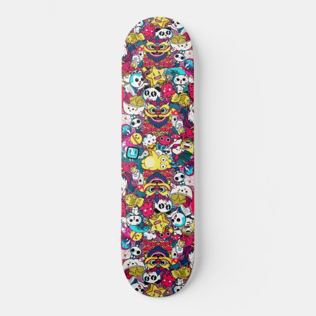 Japansk Doodle Art Mini Skateboard Bräda 18,5 Cm (Framsida)