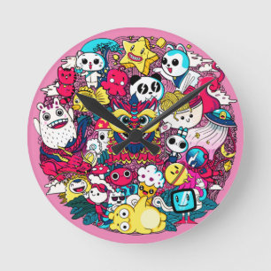 Japansk Doodle Art Rund Klocka