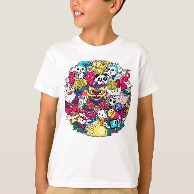 Japansk Doodlekonst T Shirt (Framsida)