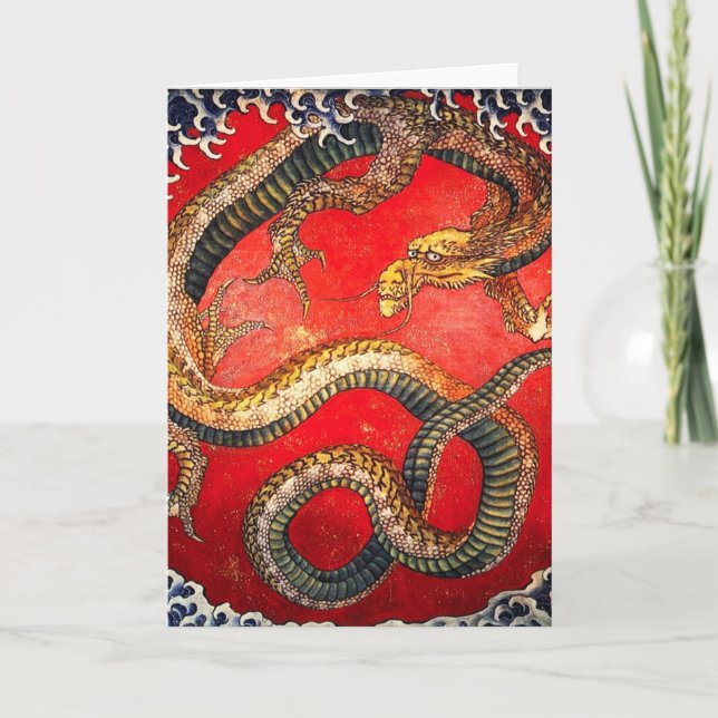 Japansk dragon i Hokusai Guld Kort (Framsida)