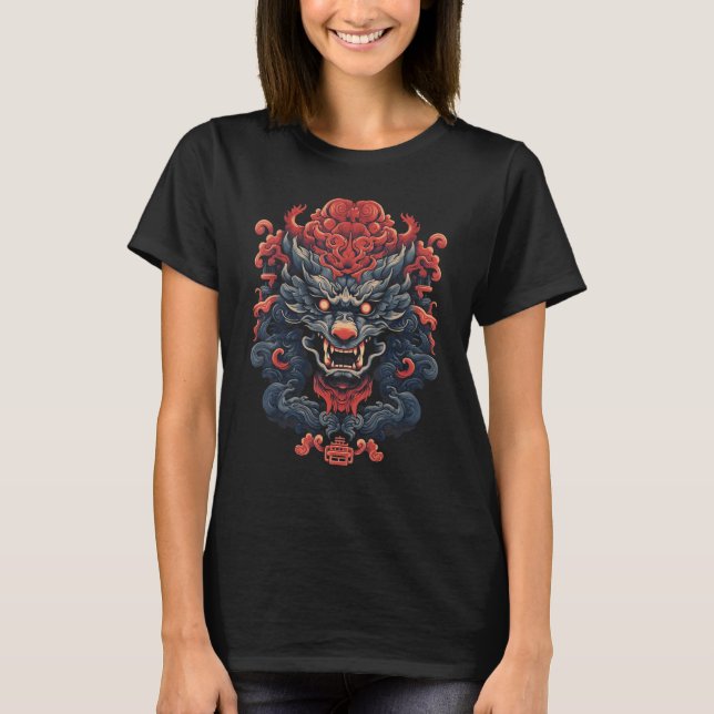 Japansk Dragon Netsuke Carving Art Design T Shirt (Framsida)