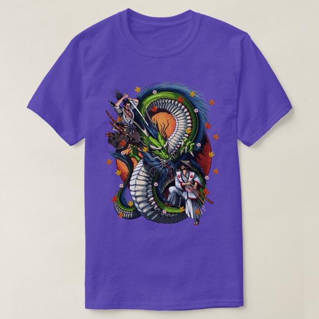 Japansk Dragon Samurai Battle T Shirt (Design framsida)