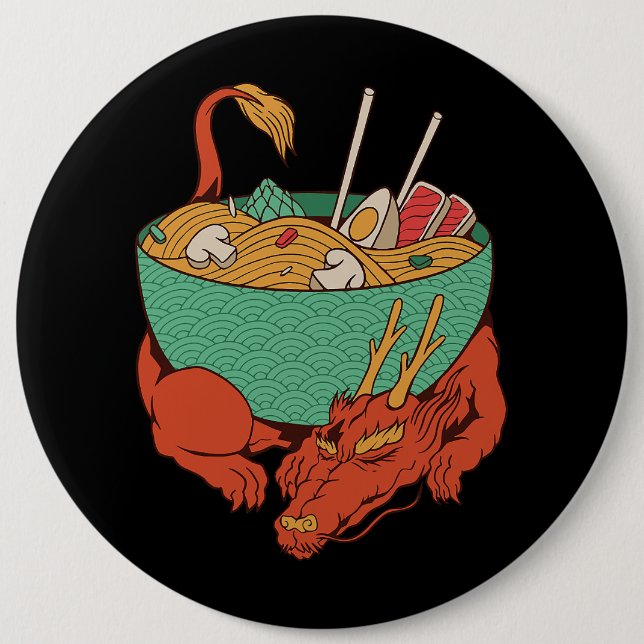 Japansk dragon Sleeping with Ramen Bowl Ramen Noo Knapp (Framsida)