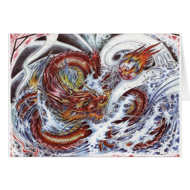 Japansk Dragon Tattodesign Hälsningskort (Framsidan Horizontal)