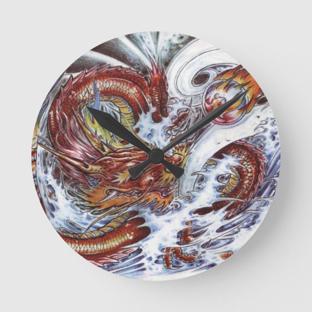 Japansk Dragon Tattodesign Rund Klocka (Framsida)