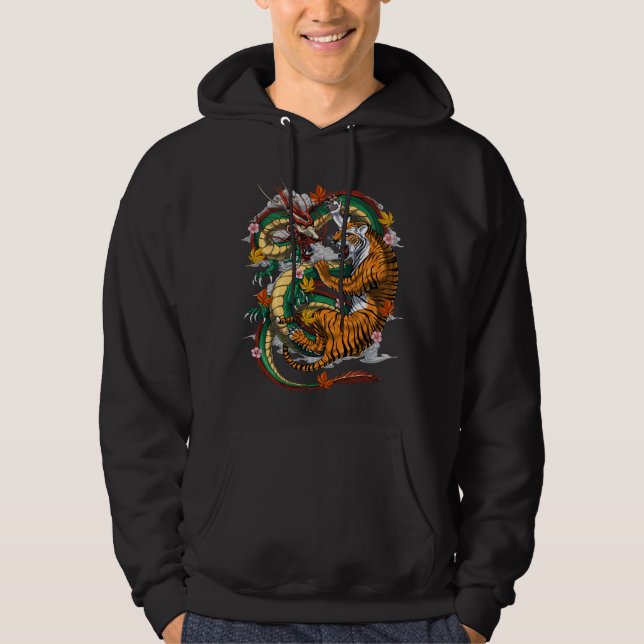 Japansk Dragon Tiger Battle Hoodie (Framsida)