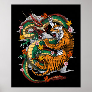 Japansk Dragon Tiger Battle Poster