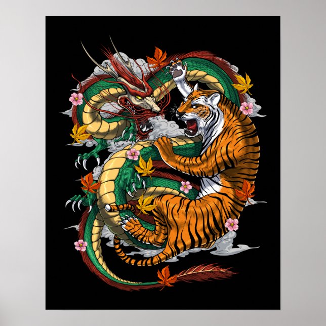 Japansk Dragon Tiger Battle Poster (Framsidan)