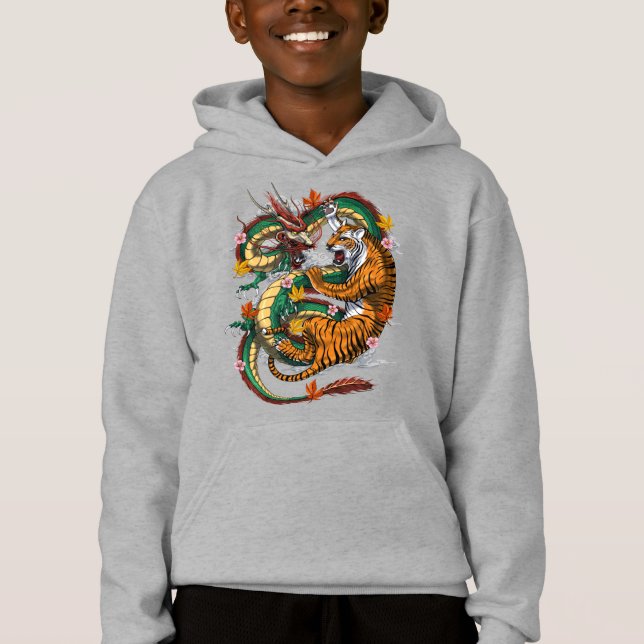 Japansk Dragon Tiger Battle T Shirt (Framsida)