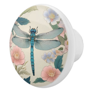 Japansk Dragonfly Art Pastel Grönt & Rosa Blommigt Knopp