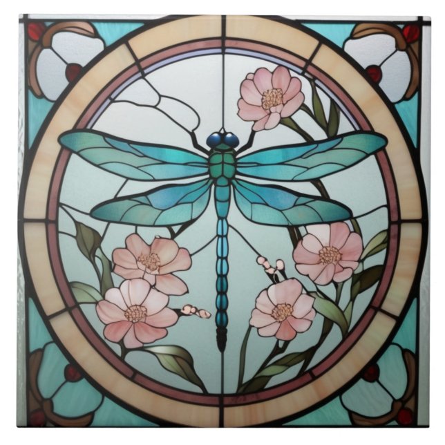 Japansk Dragonfly, glasruta Deco Art nouveau Kakelplatta (Framsidan)