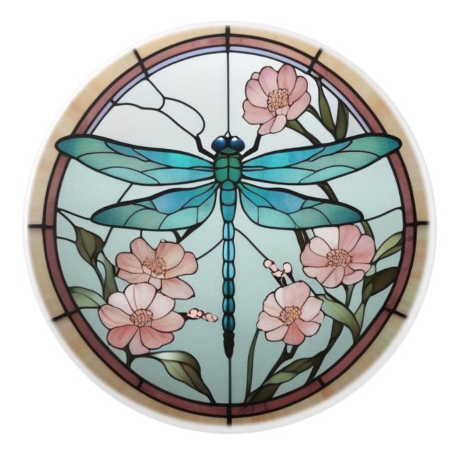 Japansk Dragonfly, glasruta Deco Art nouveau Knopp (Framsidan)