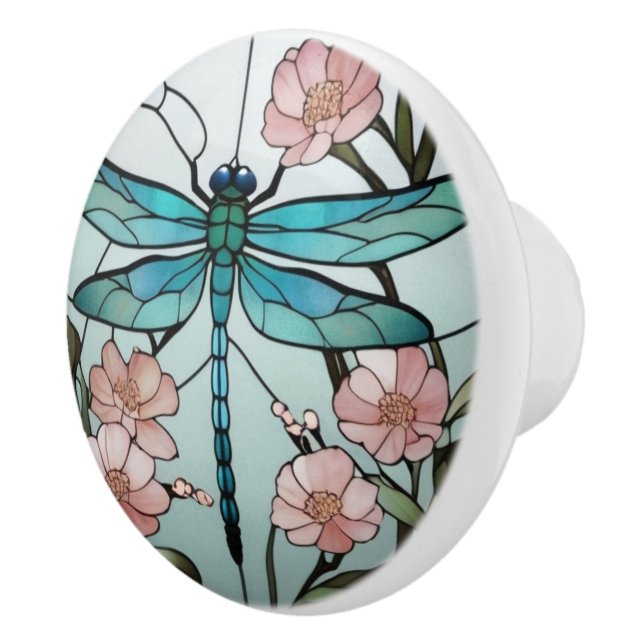 Japansk Dragonfly, glasruta Deco Art nouveau Knopp (Höger)